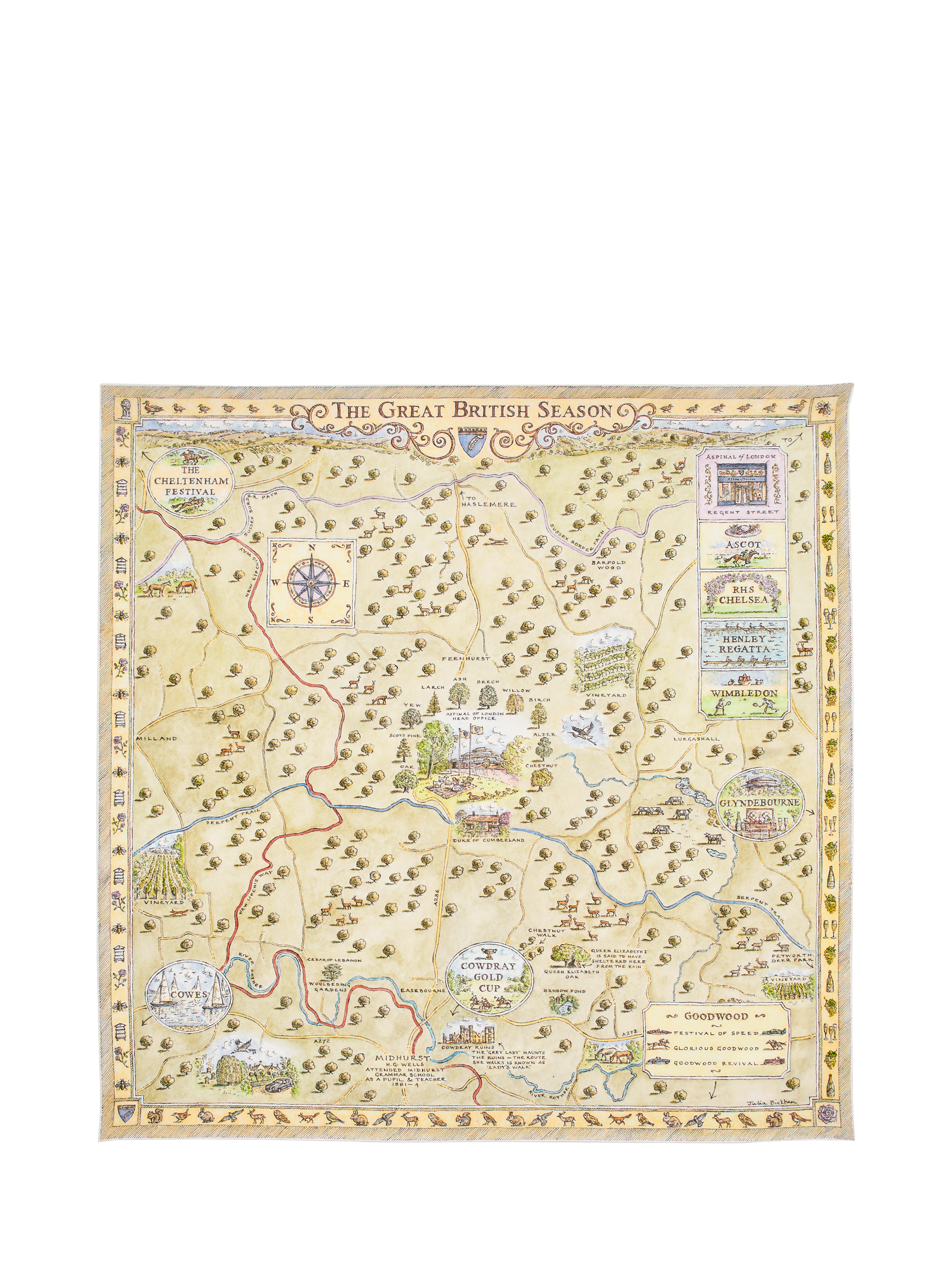Product image 1 of 3, which shows Aspinal of London Great British Season Silk Scarf, Multi