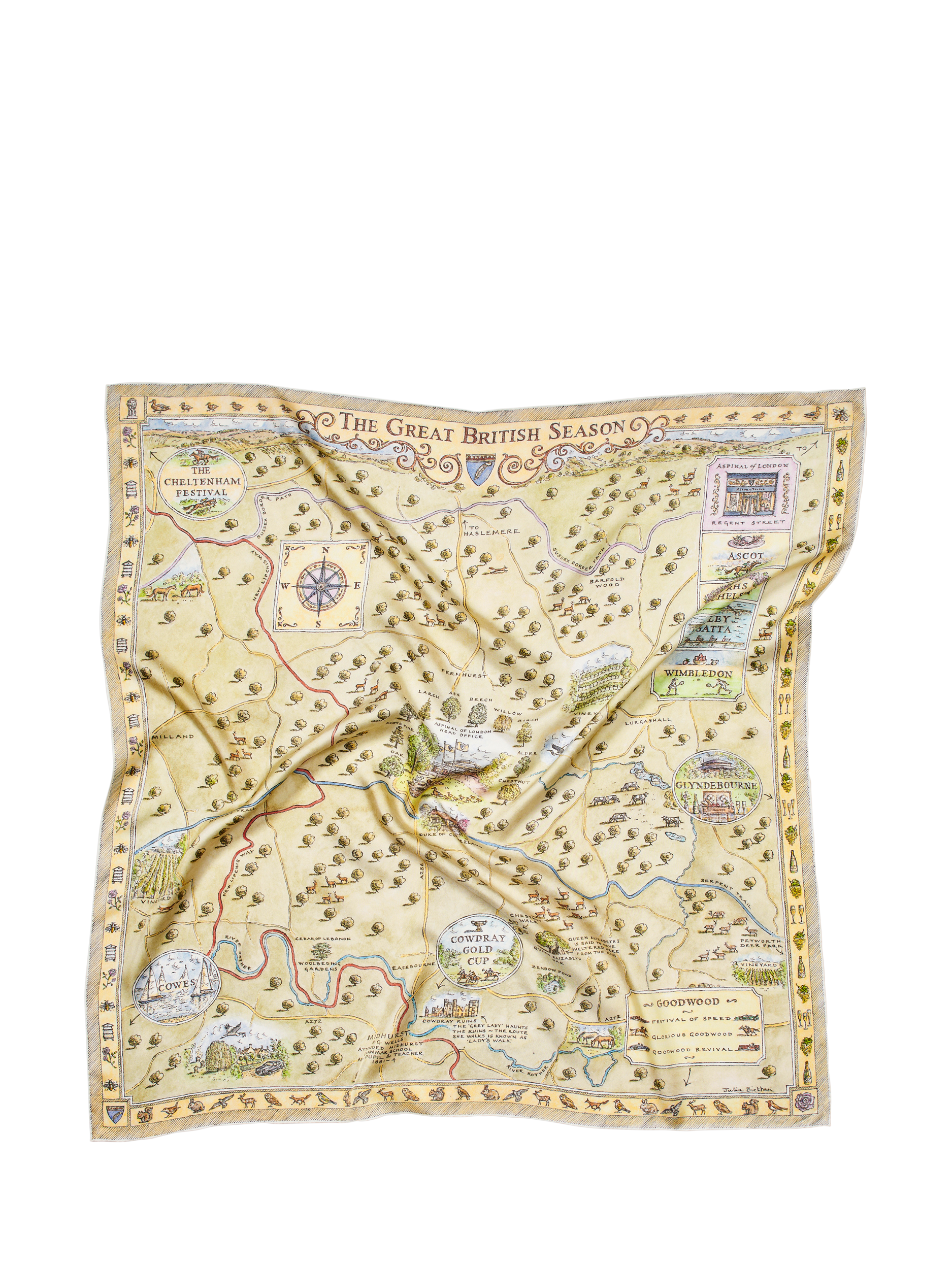 Product image 2 of 3, which shows Aspinal of London Great British Season Silk Scarf, Multi