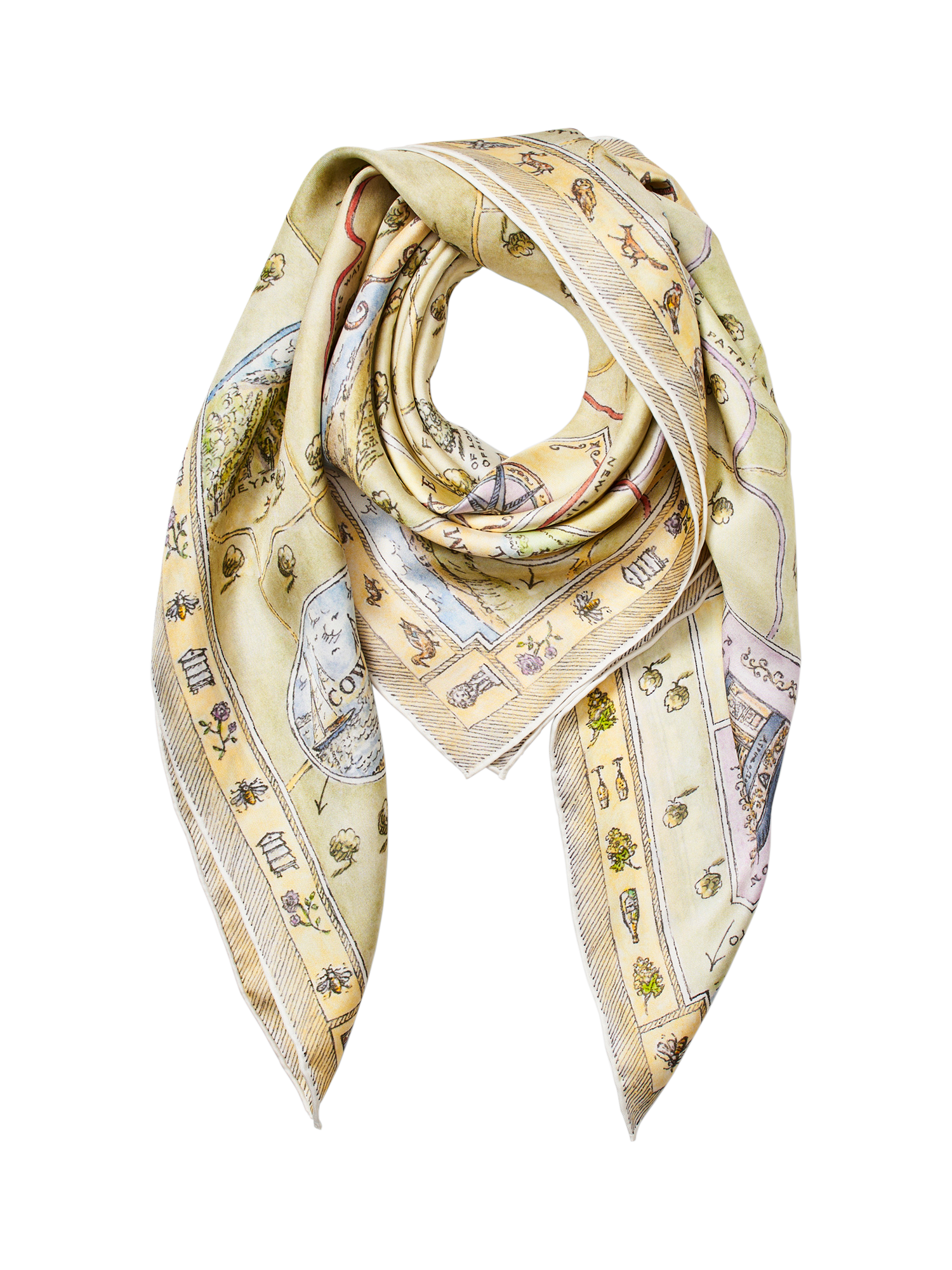 Product image 3 of 3, which shows Aspinal of London Great British Season Silk Scarf, Multi