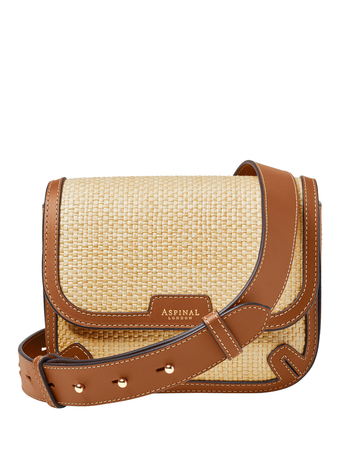 Product image 1 of 8, which shows Aspinal of London Ella Raffia Cross Body Bag, Neutral