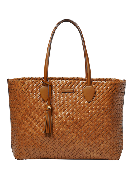 Aspinal of London Island Woven Leather Large Tote Bag, Tan, Tan