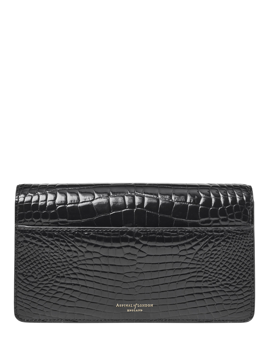 Product image 3 of 7, which shows Aspinal of London Mayfair Leather Patent Croc Clutch Bag, Black