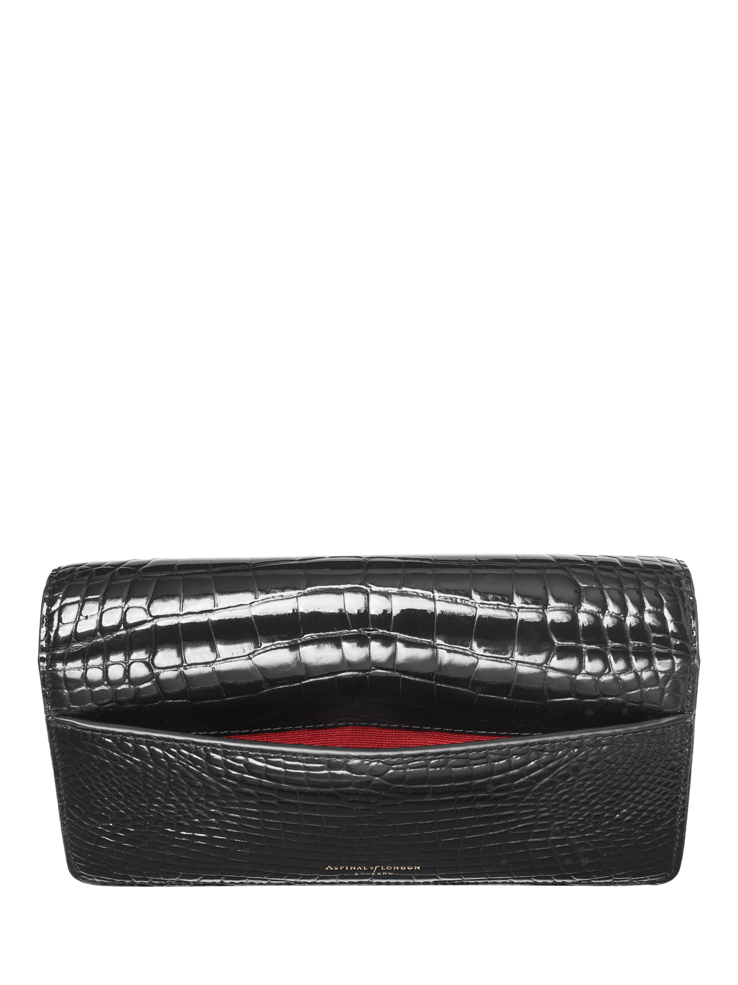 Product image 5 of 7, which shows Aspinal of London Mayfair Leather Patent Croc Clutch Bag, Black