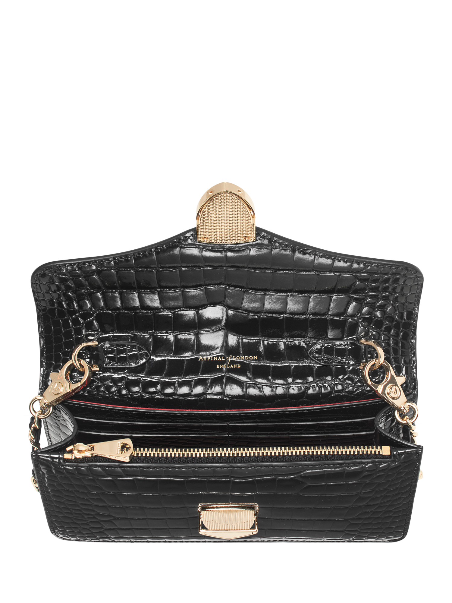 Product image 6 of 7, which shows Aspinal of London Mayfair Leather Patent Croc Clutch Bag, Black