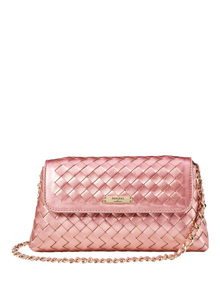 Aspinal of London Sunrise Sunset Leather Slot Weave Clutch Bag, Pink Metallic