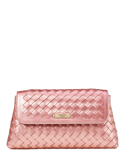 Aspinal of London Sunrise Sunset Leather Slot Weave Clutch Bag - view 2, Pink Metallic