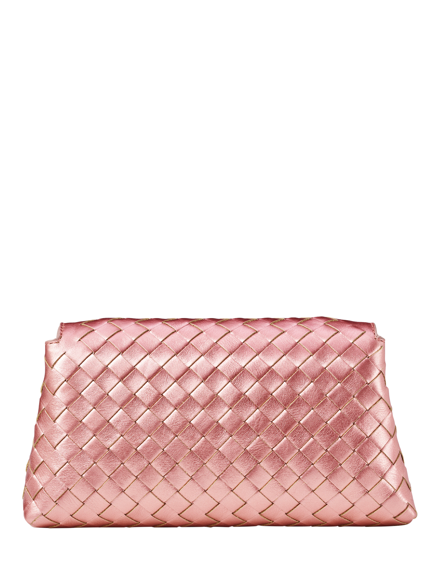 Product image 3 of 5, which shows Aspinal of London Sunrise Sunset Leather Slot Weave Clutch Bag, Pink Metallic