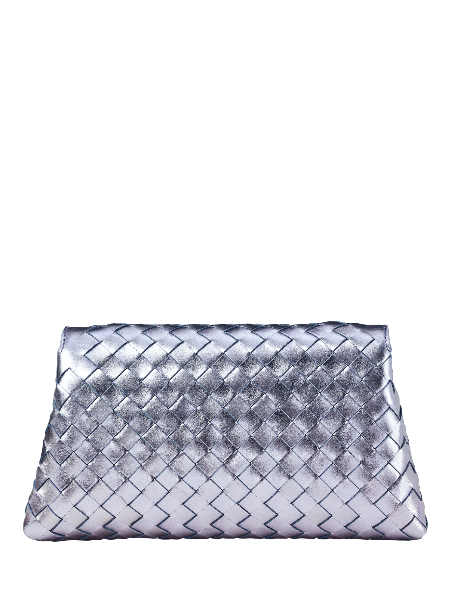 Product image 3 of 5, which shows Aspinal of London Sunrise Sunset Leather Slot Weave Clutch Bag, Blue Metallic