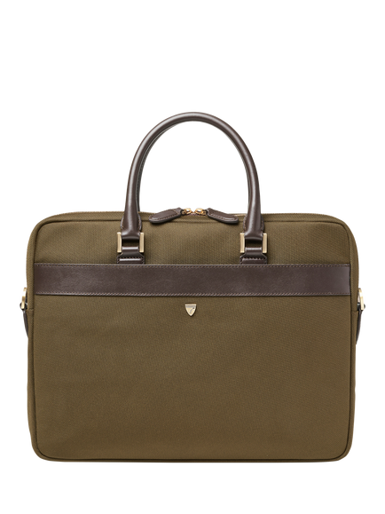 Aspinal of London Slim Briefcase, Khaki - view 2, Khaki