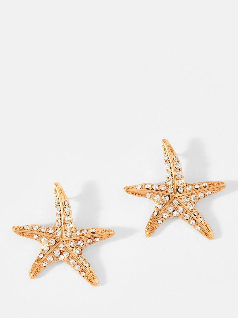 Mint Velvet Crystal Starfish Earrings, Gold