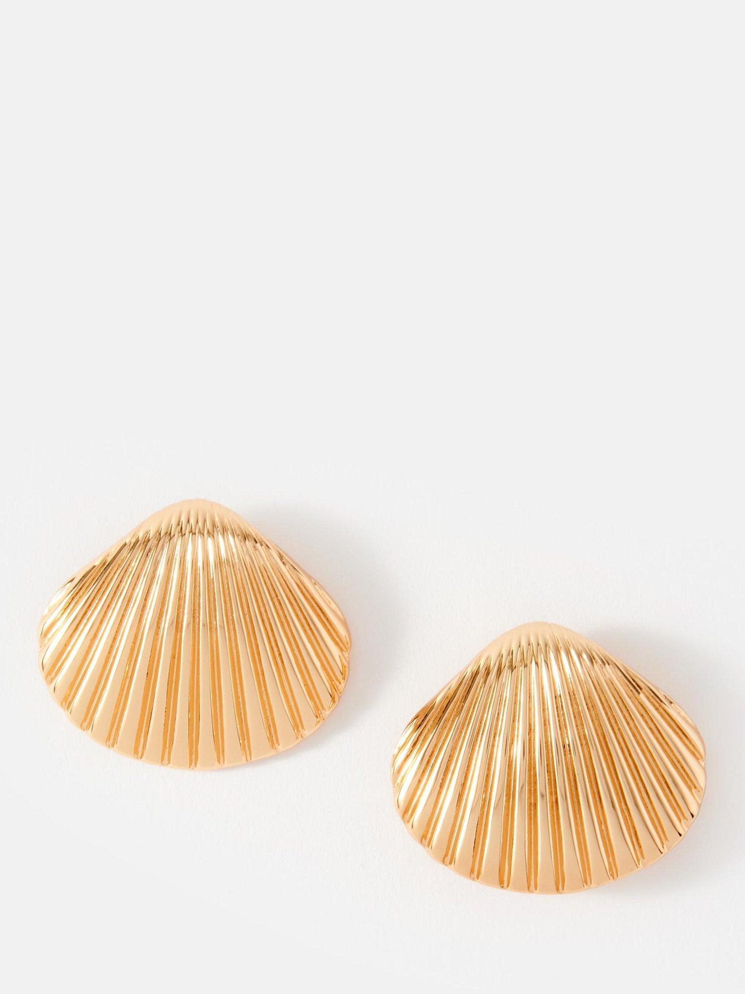 Product image 1 of 4, which shows Mint Velvet Statement Shell Earrings, Gold