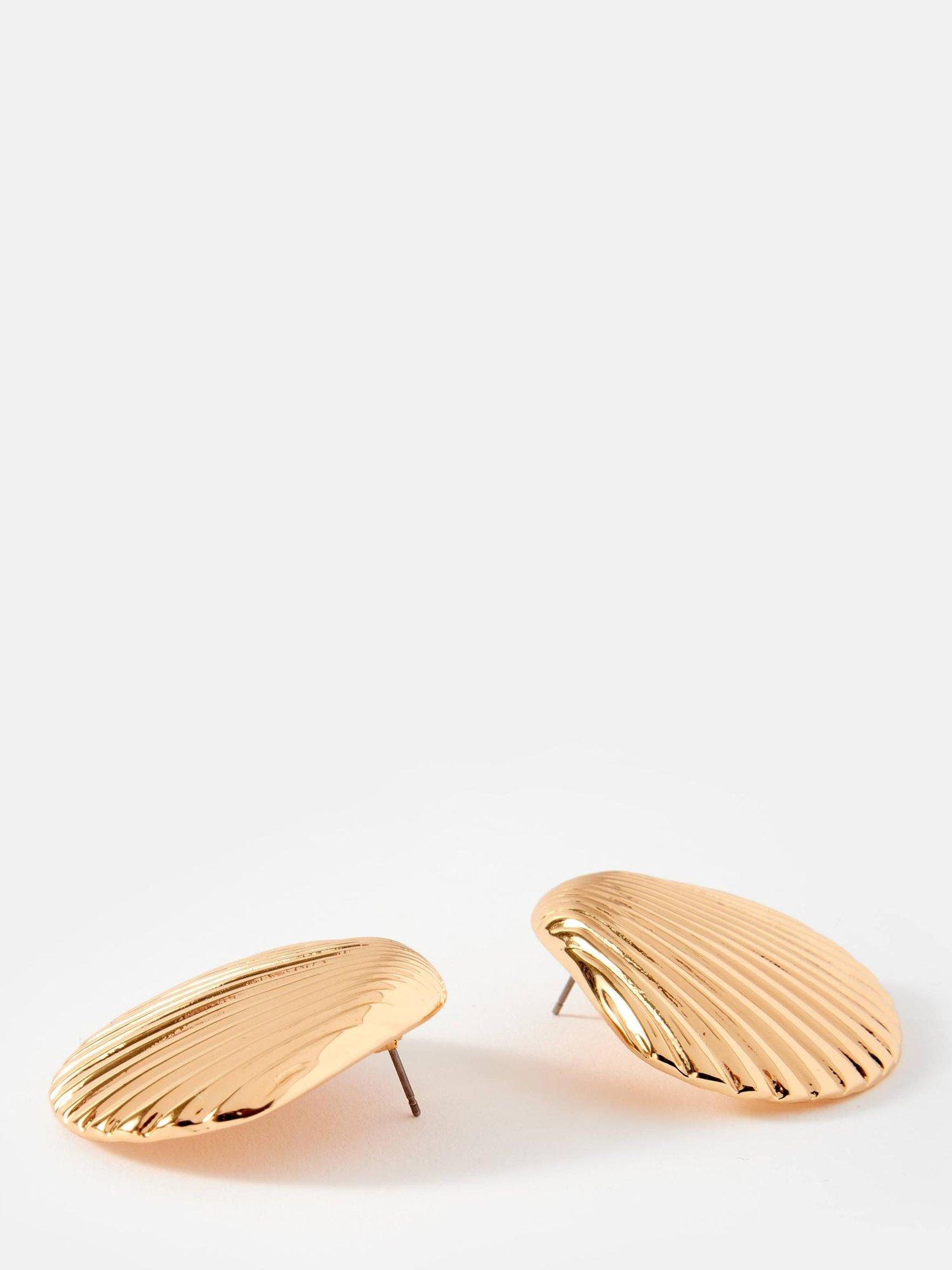 Product image 3 of 4, which shows Mint Velvet Statement Shell Earrings, Gold