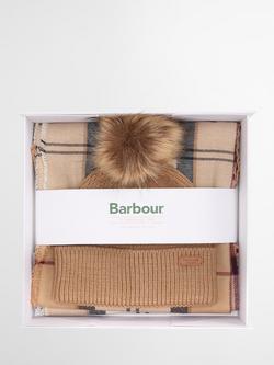 Barbour Dover Beanie Hat & Hailes Scarf Gift Set, Brown/Multi, Brown/Multi