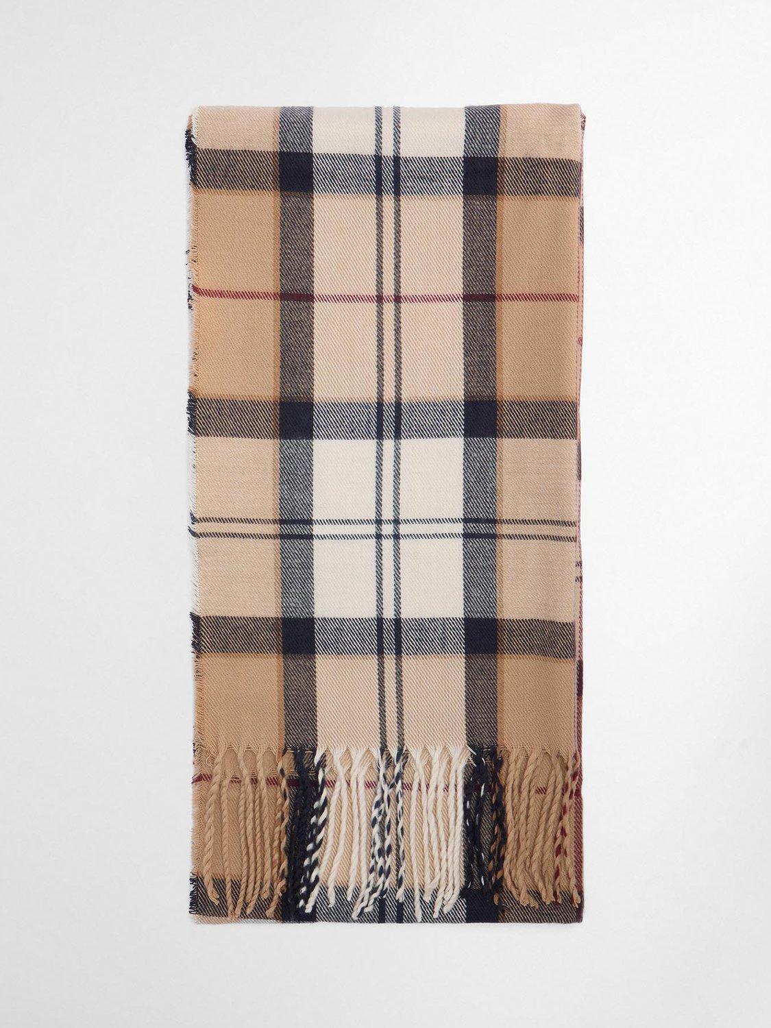 Product image 5 of 9, which shows Barbour Dover Beanie Hat & Hailes Scarf Gift Set, Brown/Multi