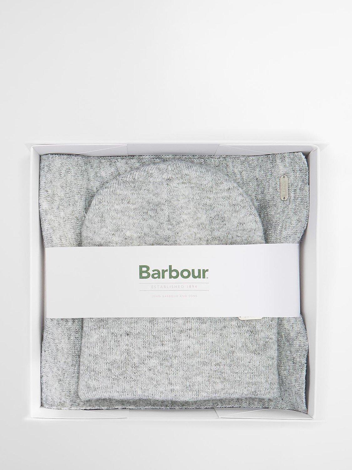 Product image 1 of 9, which shows Barbour Winona Beanie Hat & Scarf Gift Set, Light Grey
