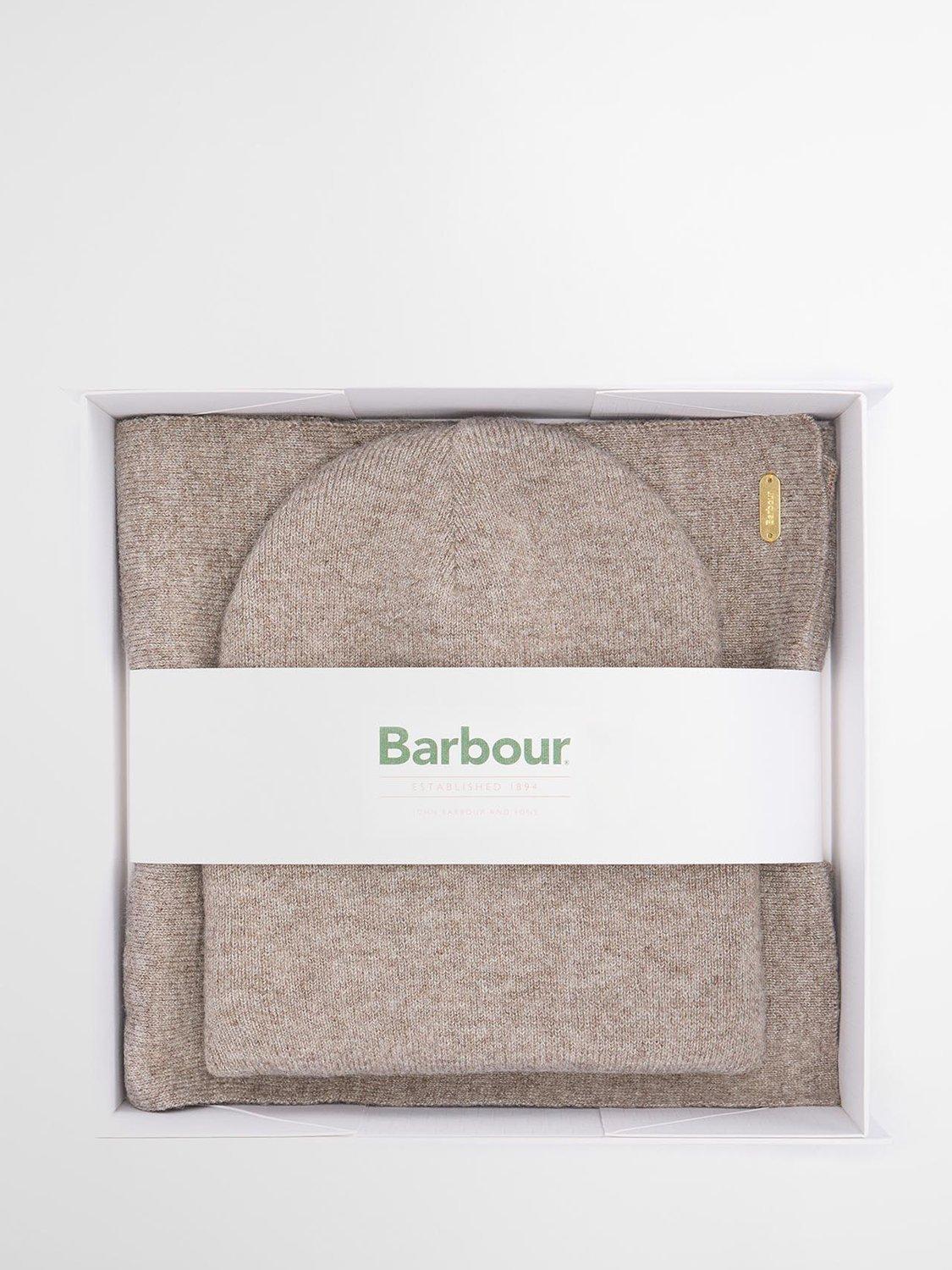 Product image 1 of 9, which shows Barbour Winona Beanie Hat & Scarf Gift Set, Taupe