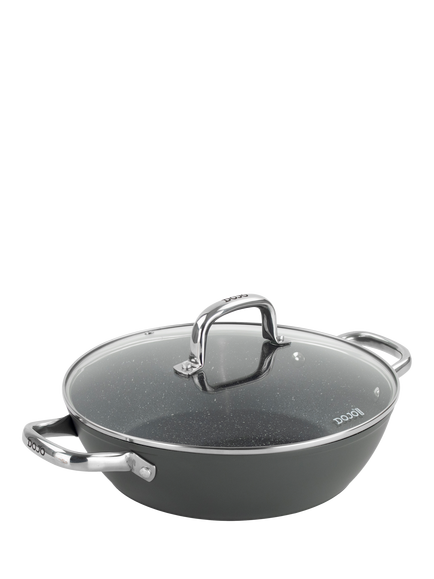 Dojo Yumi Neverstick Non-Stick Shallow Casserole & Lid, 28cm, Black