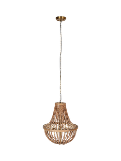 nkuku Neela Hand Carved Mango Wood Beads Pendant Ceiling Light, Natural, Natural