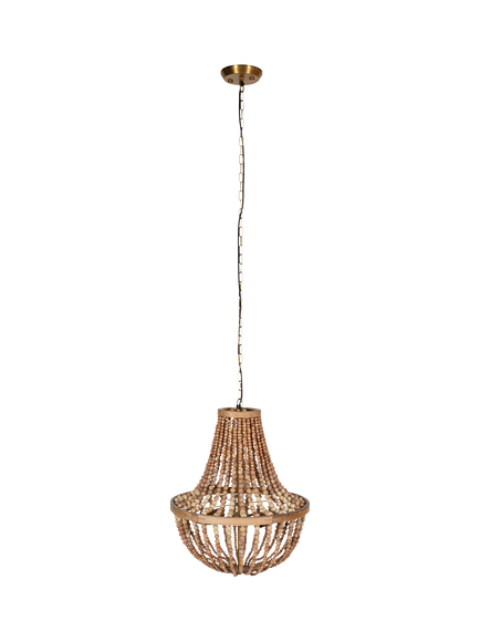 nkuku Neela Hand Carved Mango Wood Beads Pendant Ceiling Light, Natural, Natural