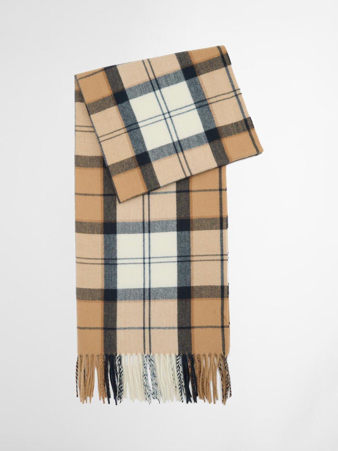 Product image 1 of 7, which shows Barbour Hailes Tartan Scarf Wrap, Beige/Multi