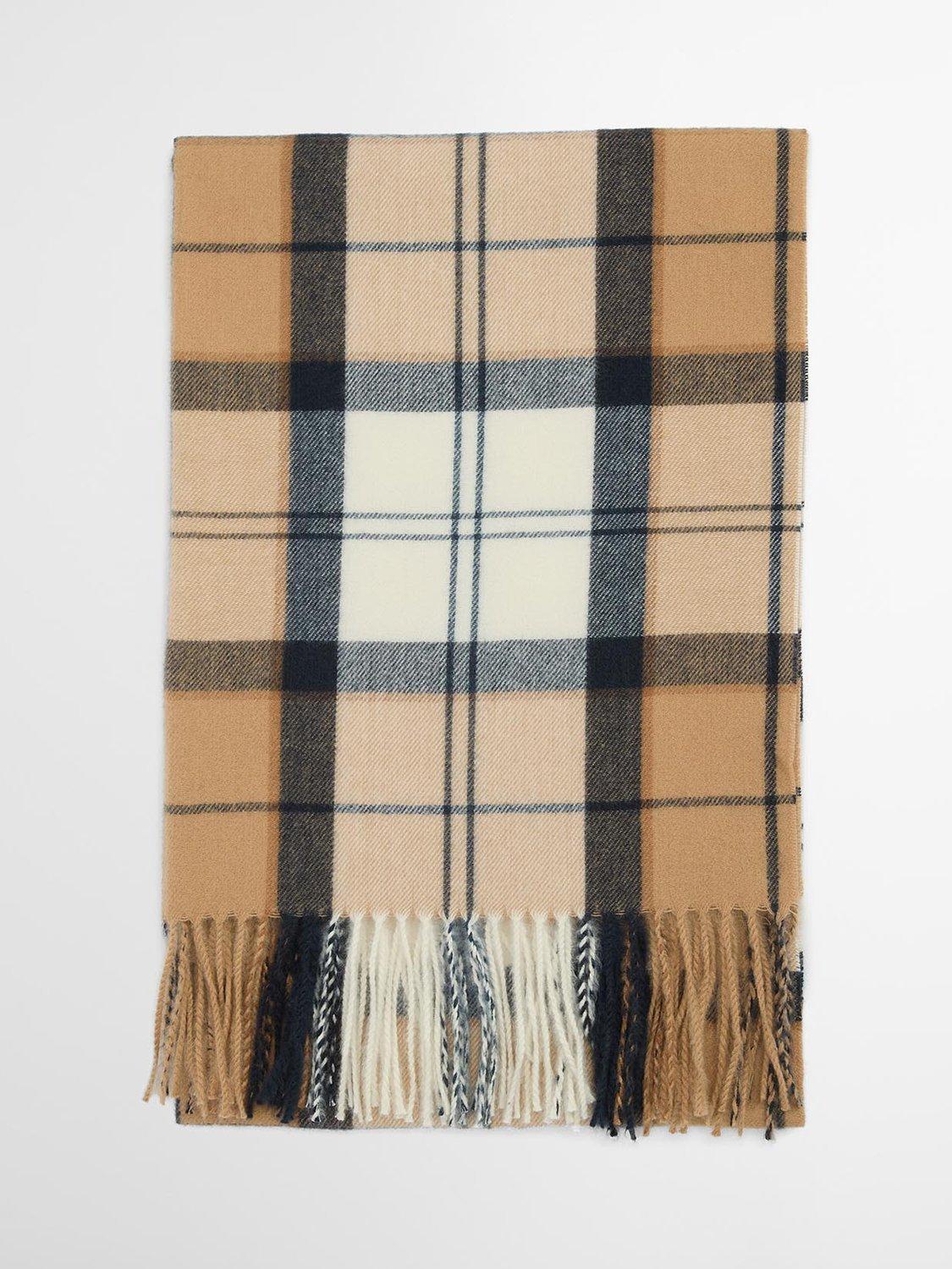 Product image 2 of 7, which shows Barbour Hailes Tartan Scarf Wrap, Beige/Multi