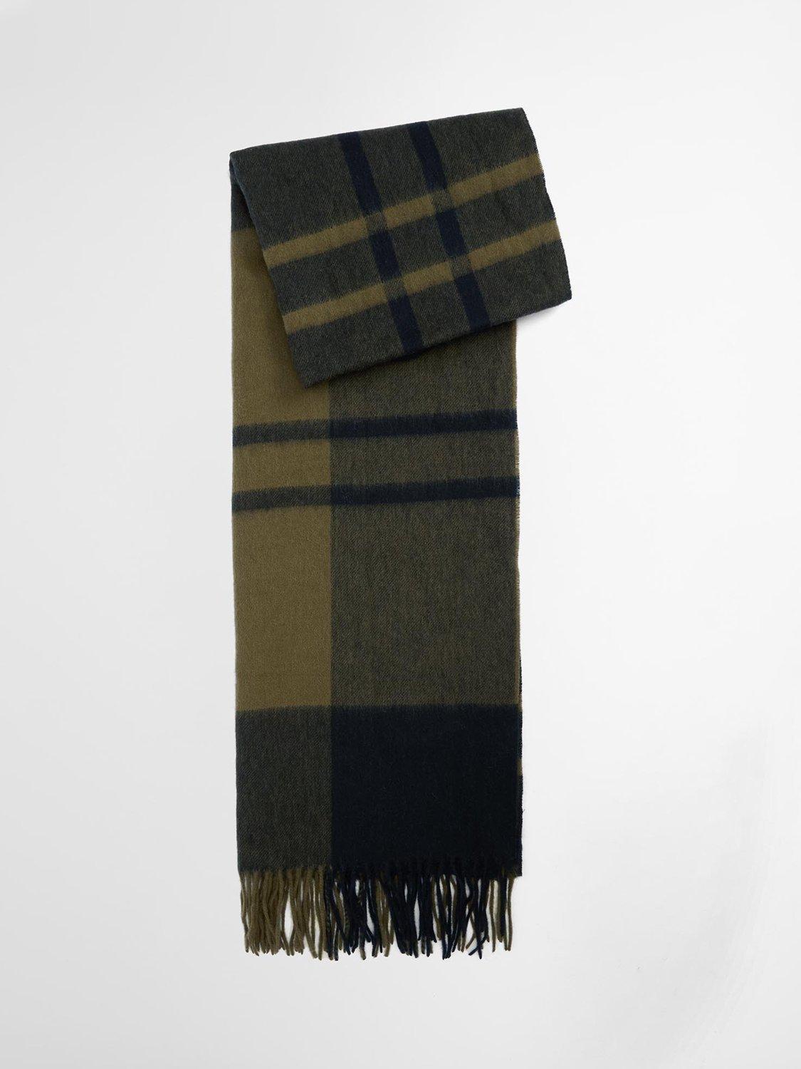 Product image 1 of 7, which shows Barbour Maxine Tartan Lambswool Scarf, Black/Olive