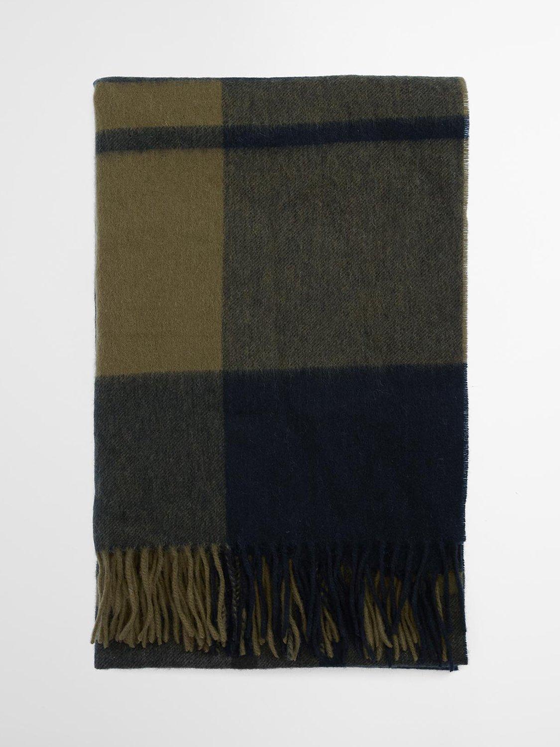Product image 2 of 7, which shows Barbour Maxine Tartan Lambswool Scarf, Black/Olive