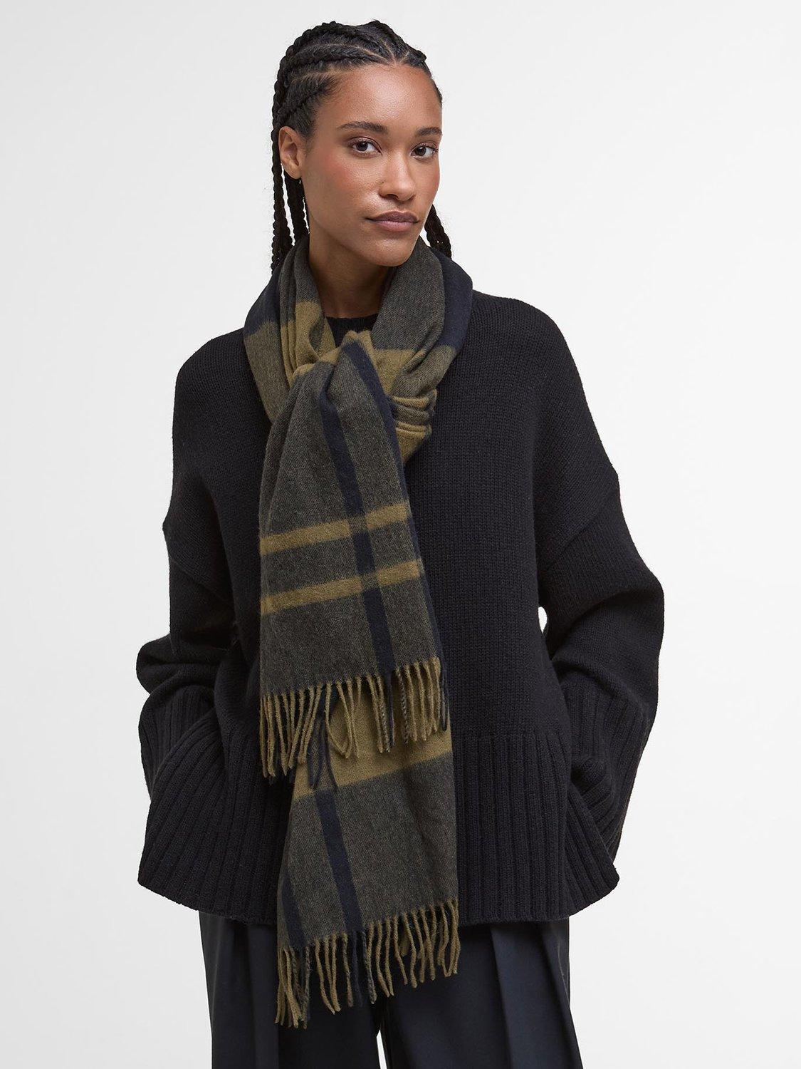 Product image 3 of 7, which shows Barbour Maxine Tartan Lambswool Scarf, Black/Olive