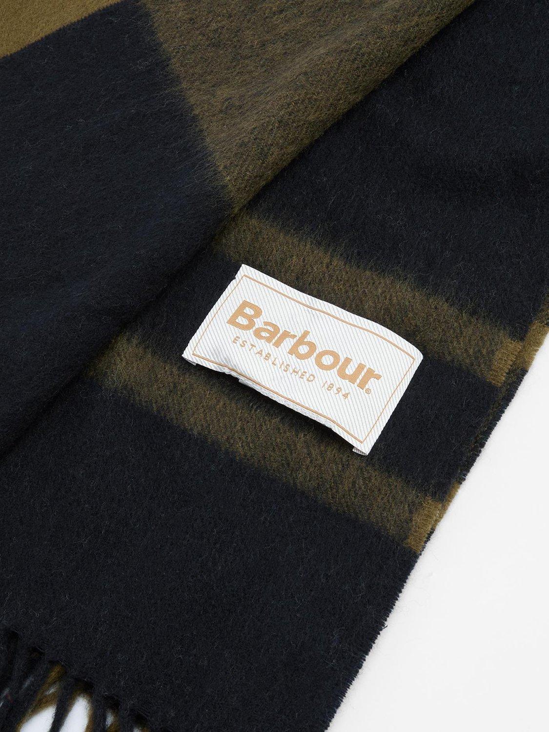 Product image 4 of 7, which shows Barbour Maxine Tartan Lambswool Scarf, Black/Olive