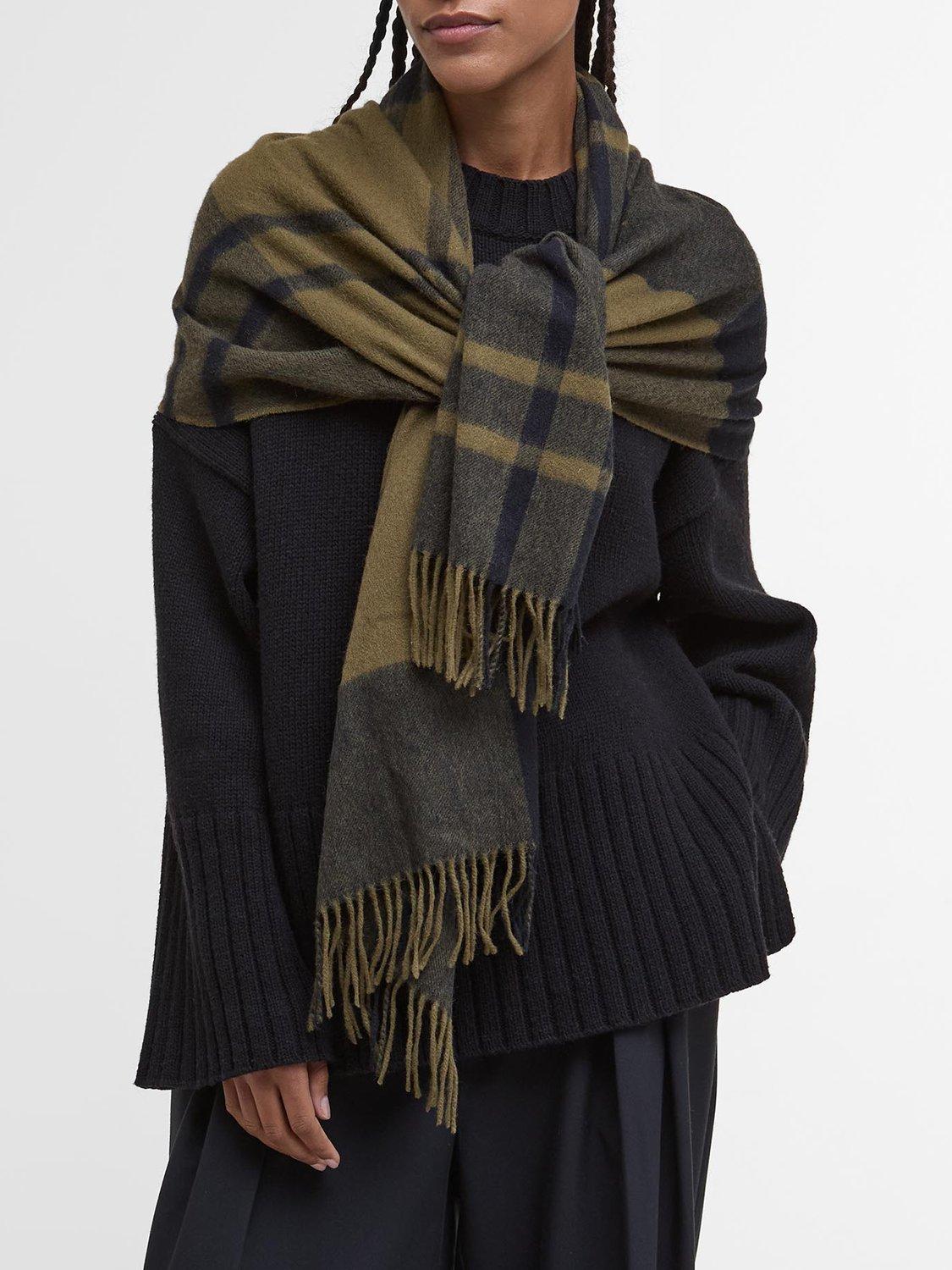 Product image 7 of 7, which shows Barbour Maxine Tartan Lambswool Scarf, Black/Olive