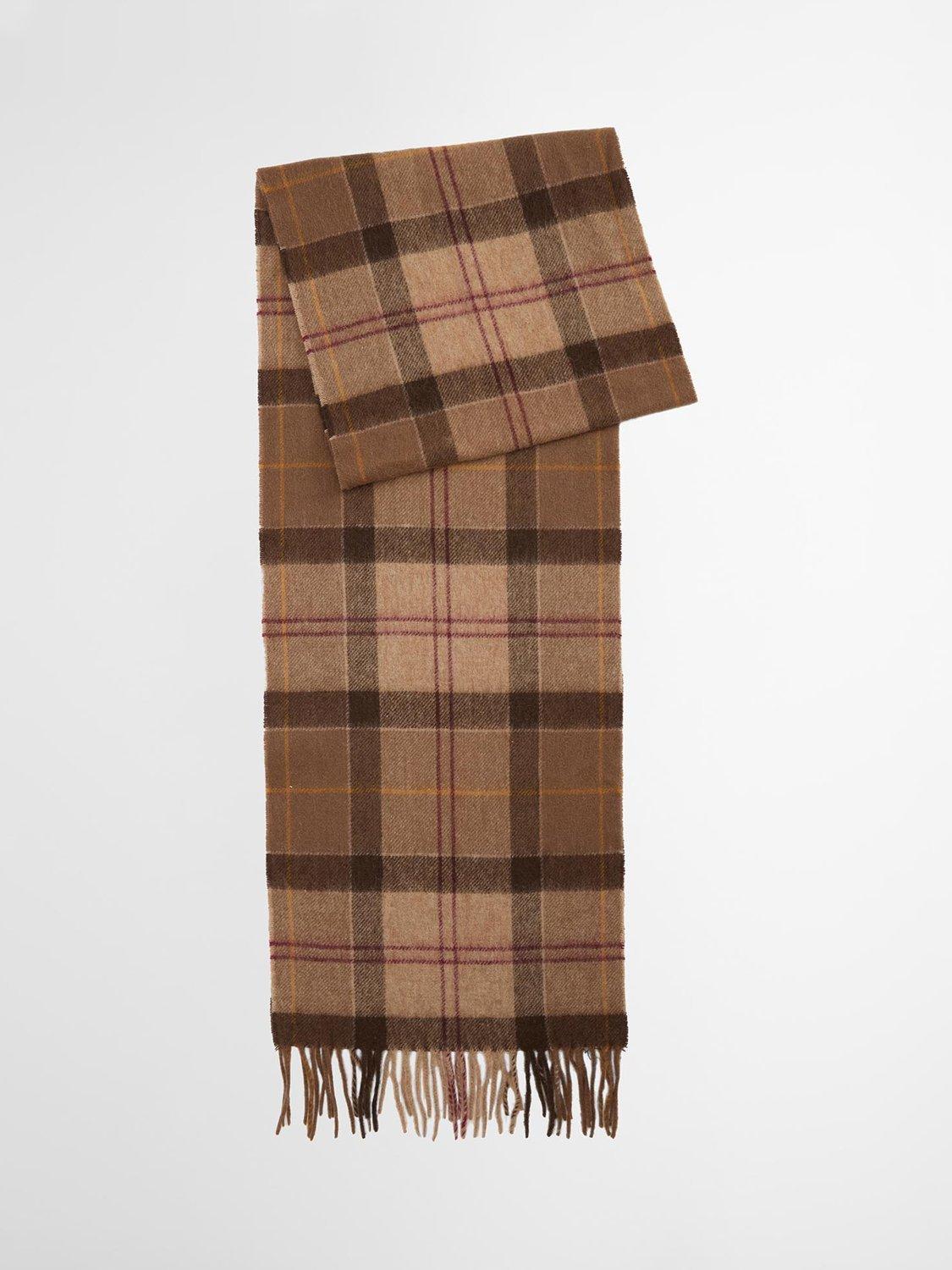 Product image 1 of 6, which shows Barbour Tartan Lambswool Blend Scarf, Brown/Multi