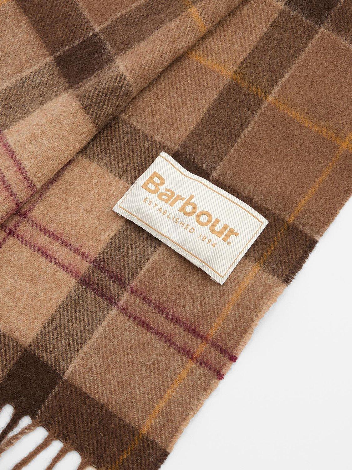 Product image 4 of 6, which shows Barbour Tartan Lambswool Blend Scarf, Brown/Multi