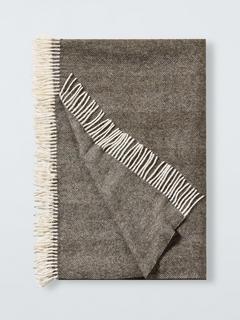 John Lewis Herringbone Shetland Lambswool Throw, Cocoa