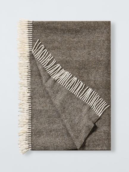 John Lewis Herringbone Shetland Lambswool Throw, Cocoa