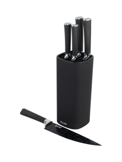 Dojo Yumi Universal Knife Block Filled with 5 Non-Stick Kitchen Knives, Black