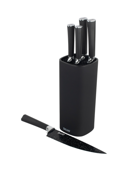 Dojo Yumi Universal Knife Block Filled with 5 Non-Stick Kitchen Knives, Black