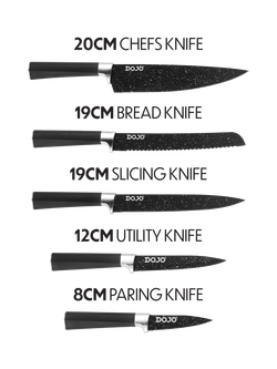 Dojo Yumi Universal Knife Block Filled with 5 Non-Stick Kitchen Knives - view 2, Black