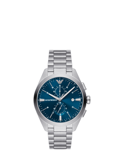 Emporio Armani AR11541 Men's Bracelet Watch, Silver And Blue, Silver And Blue