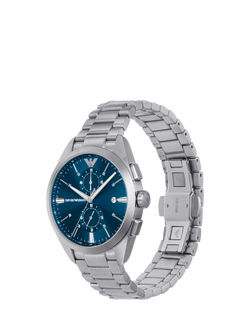 Emporio Armani AR11541 Men's Bracelet Watch, Silver And Blue - view 2, Silver And Blue