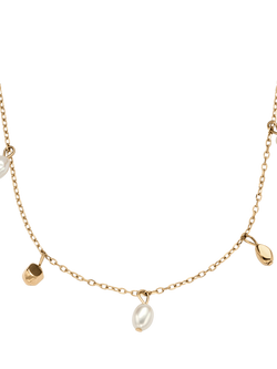 Skagen Polished Pebble Necklace, Gold and Pearl, Gold And Pearl