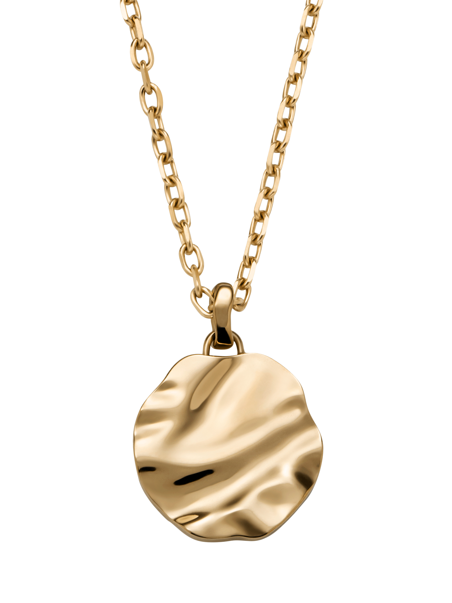 Skagen Textured Wave Medallion Necklace, Gold