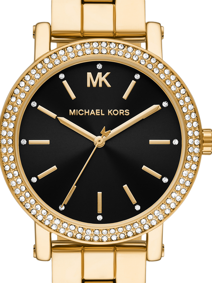 Michael Kors MK7547 Corey Women's Studded Bracelet Strap Watch, Gold - view 2, Gold And Black