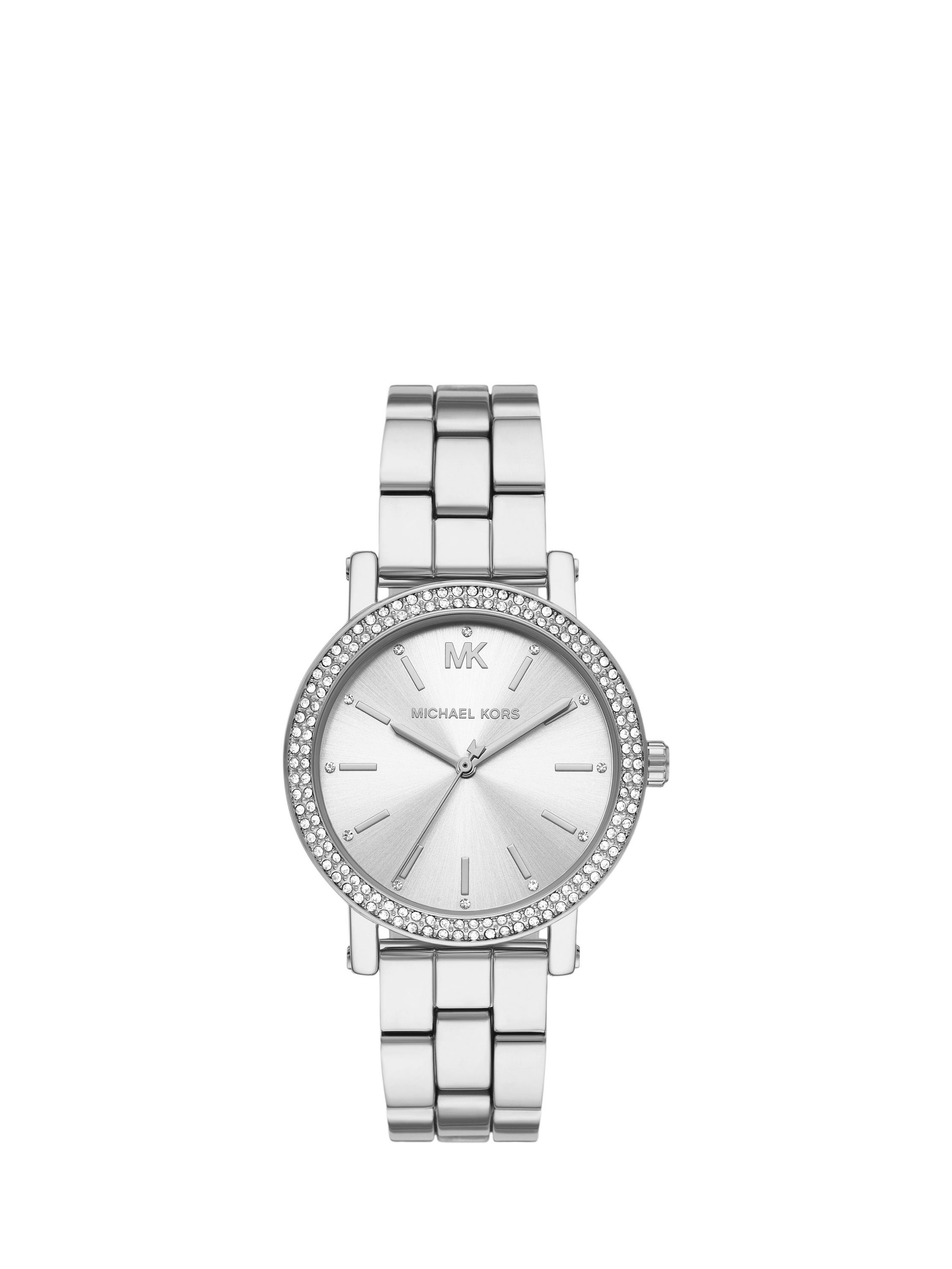 Product image 1 of 4, which shows Michael Kors MK7549 Corey Women's Studded Bracelet Strap Watch, Silver