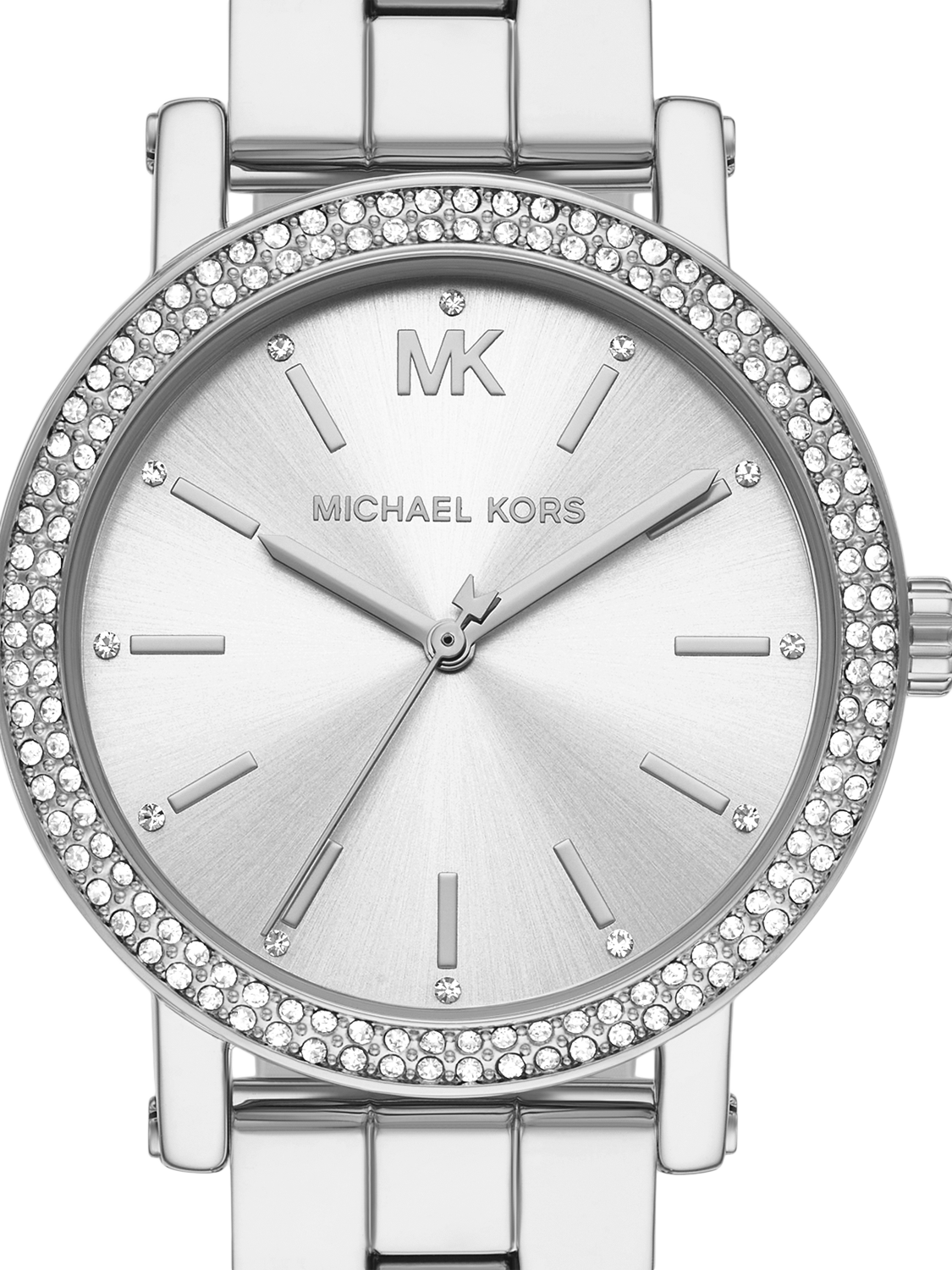 Product image 2 of 4, which shows Michael Kors MK7549 Corey Women's Studded Bracelet Strap Watch, Silver