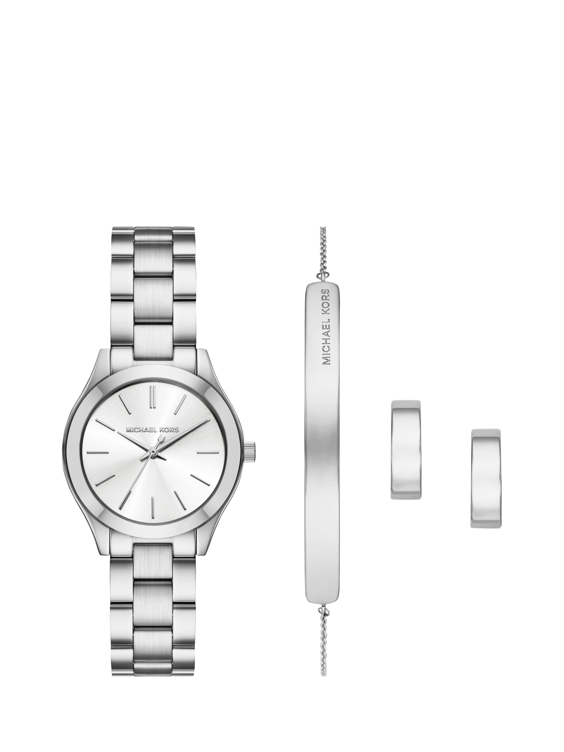 Product image 1 of 4, which shows Michael Kors MK7563 Women's Slim Runway Watch Gift Set, Silver
