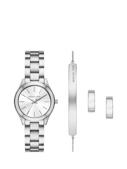 Michael Kors MK7563 Women's Slim Runway Watch Gift Set, Silver, Silver
