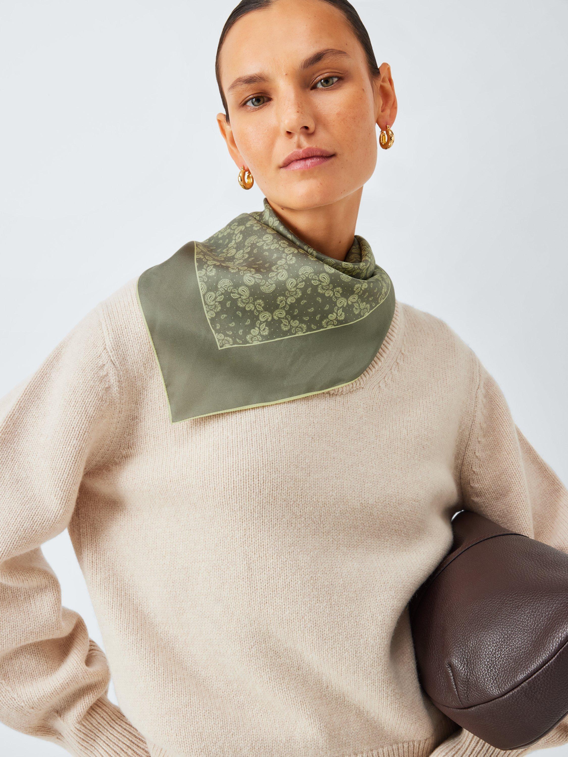 Product image 1 of 5, which shows John Lewis Paisley Pure Silk Scarf, Olive