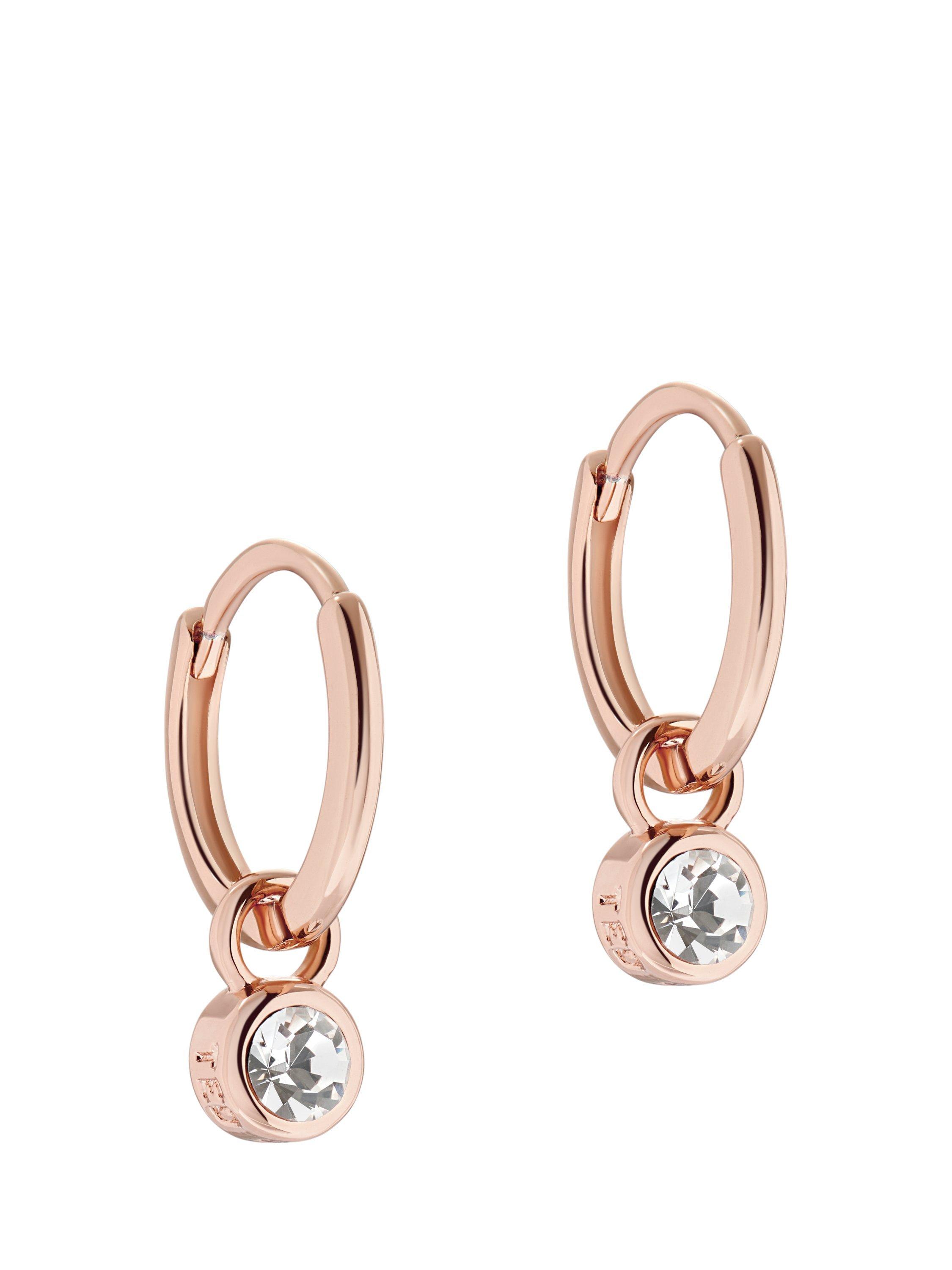 Product image 1 of 4, which shows Ted Baker Sinalaa Crystal Huggie Earrings, Rose Gold