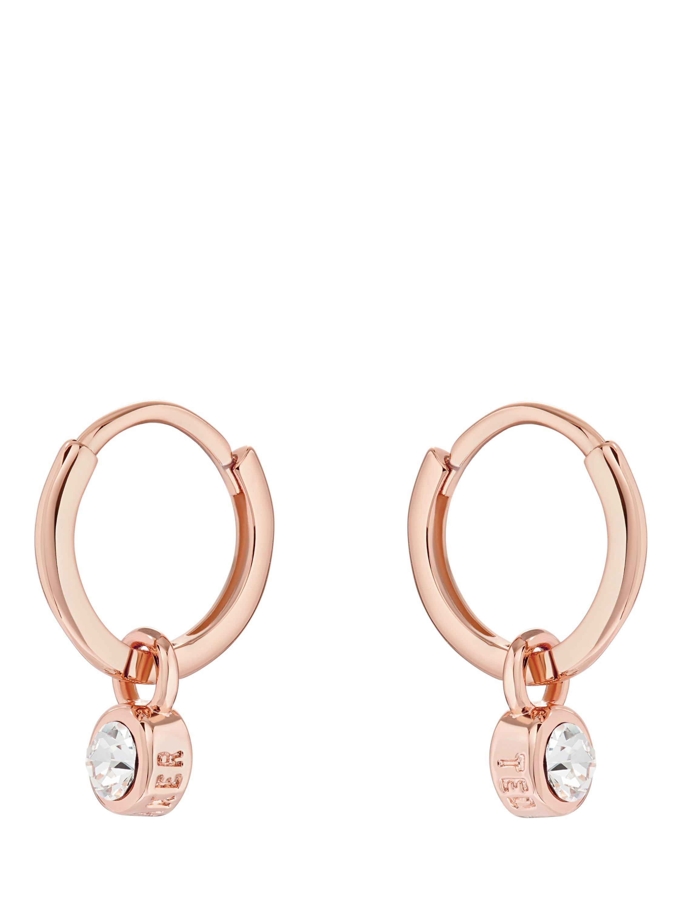 Product image 3 of 4, which shows Ted Baker Sinalaa Crystal Huggie Earrings, Rose Gold