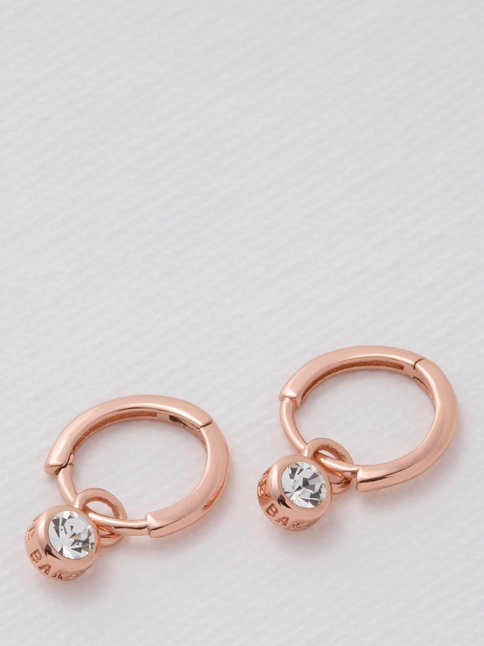 Product image 4 of 4, which shows Ted Baker Sinalaa Crystal Huggie Earrings, Rose Gold